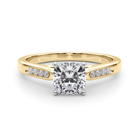 Yellow gold Cushion Cut Channel Set Solitaire Engagement Ring with Four-Prong Setting