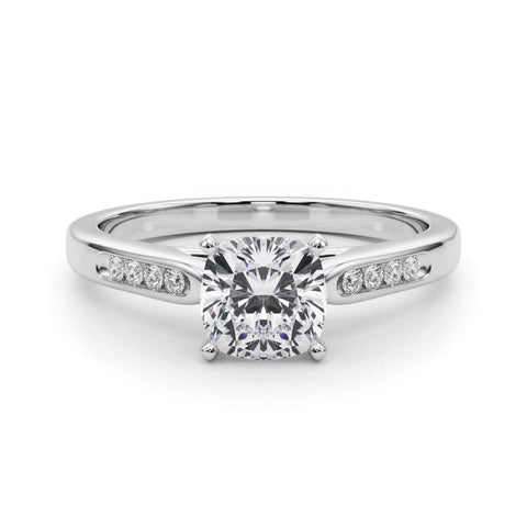 Platinum Cushion Cut Channel Set Solitaire Engagement Ring with Four-Prong Setting