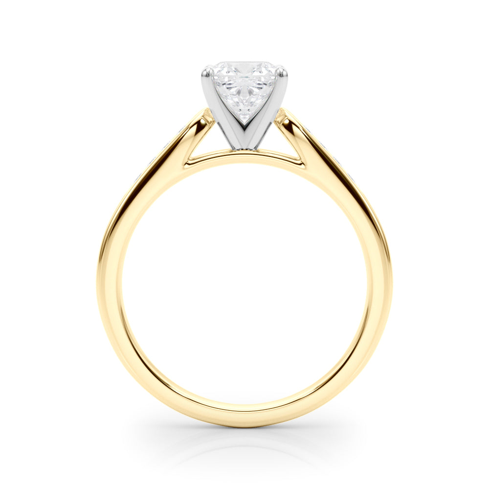 Yellow gold Cushion Cut Channel Set Solitaire Engagement Ring with Four-Prong Setting