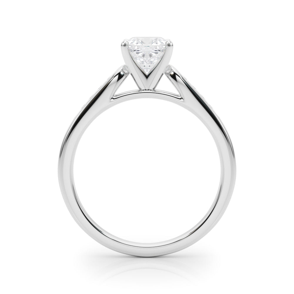 Platinum Cushion Cut Channel Set Solitaire Engagement Ring with Four-Prong Setting