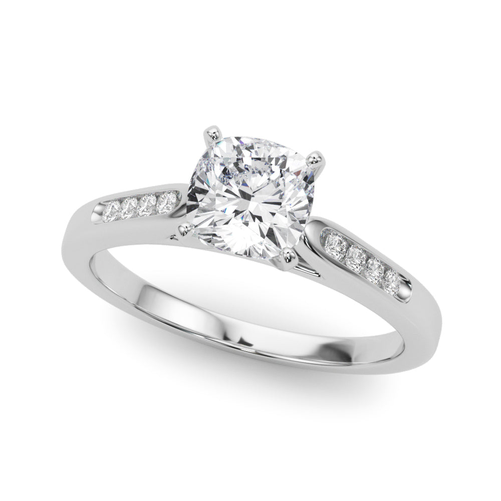 Platinum Cushion Cut Channel Set Solitaire Engagement Ring with Four-Prong Setting
