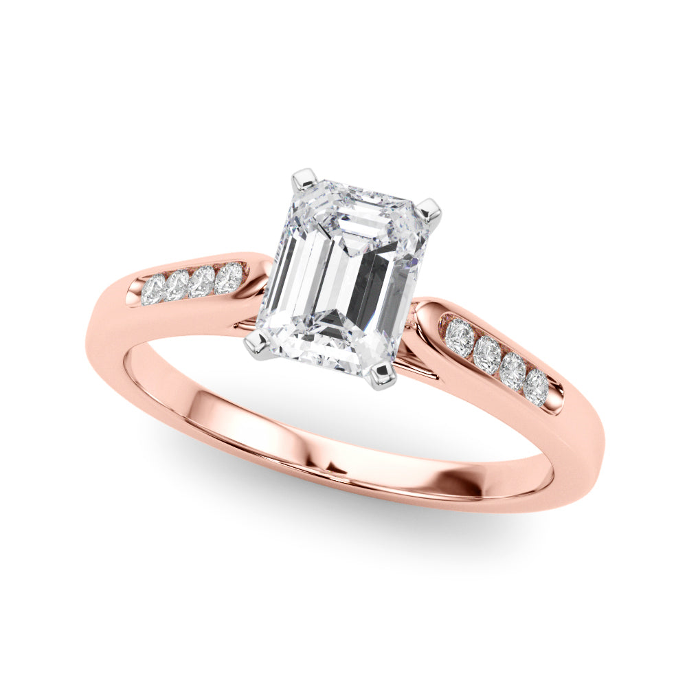 Rose gold Emerald Cut Channel Set Solitaire Engagement Ring with Four-Prong Setting