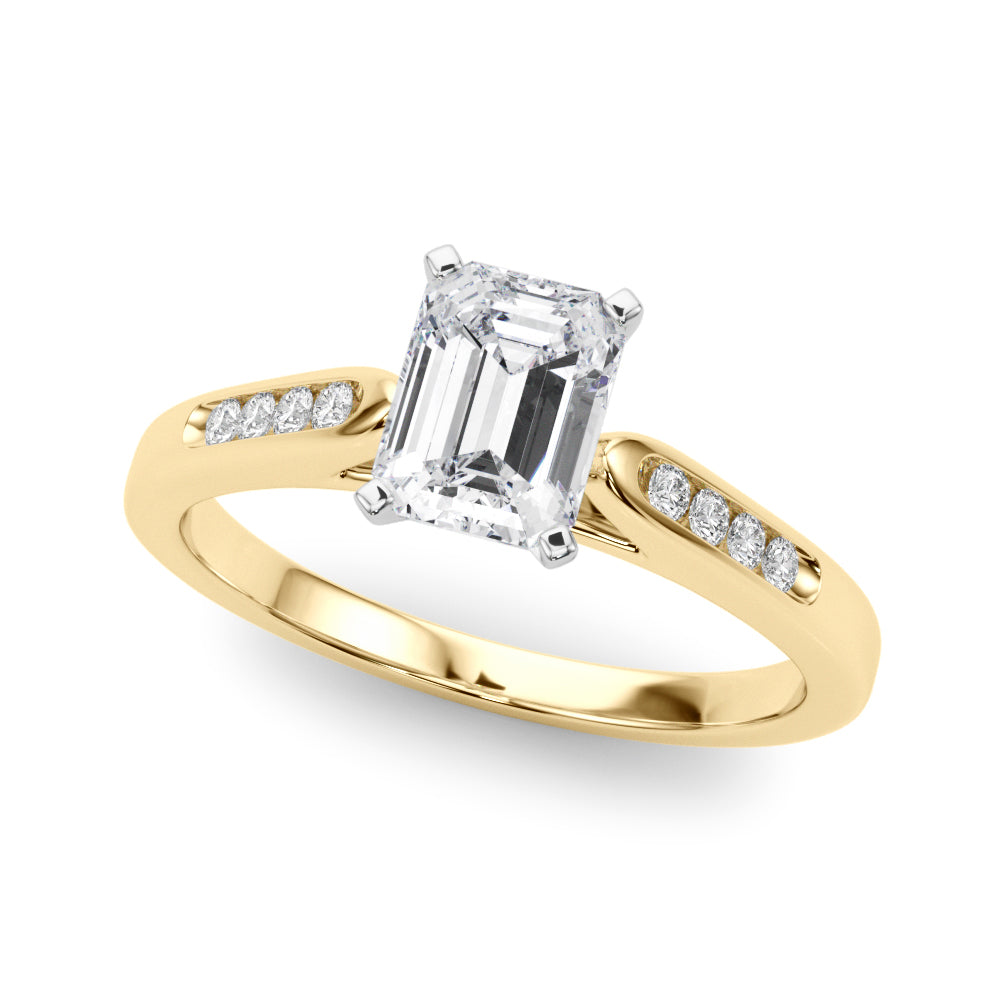 Yellow gold Radiant Cut Channel Set Solitaire Engagement Ring with Four-Prong Setting