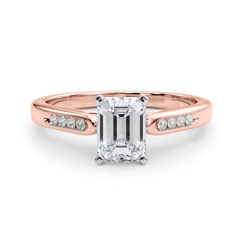 Rose gold Emerald Cut Channel Set Solitaire Engagement Ring with Four-Prong Setting