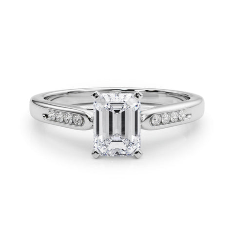 White gold Radiant Cut Channel Set Solitaire Engagement Ring with Four-Prong Setting