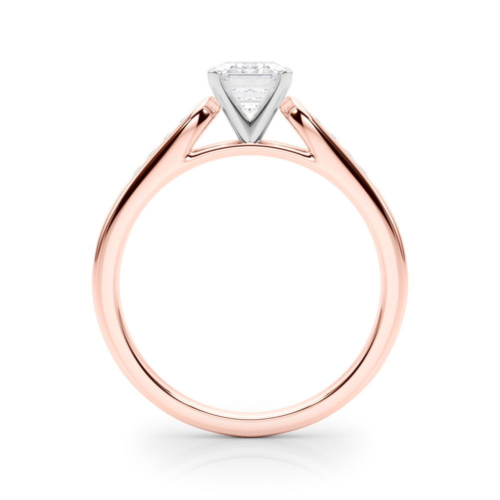 Rose gold Radiant Cut Channel Set Solitaire Engagement Ring with Four-Prong Setting