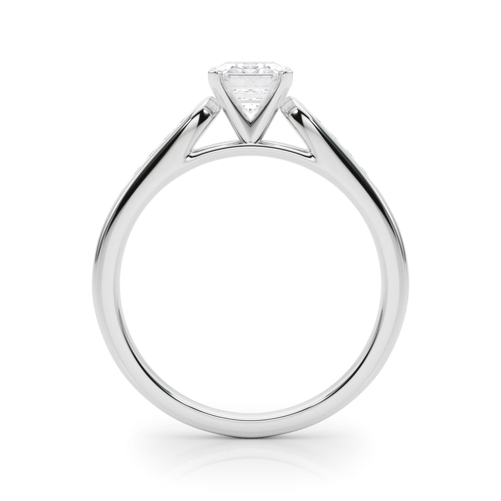 White gold Emerald Cut Channel Set Solitaire Engagement Ring with Four-Prong Setting