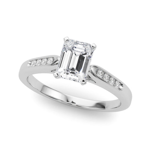 White gold Emerald Cut Channel Set Solitaire Engagement Ring with Four-Prong Setting