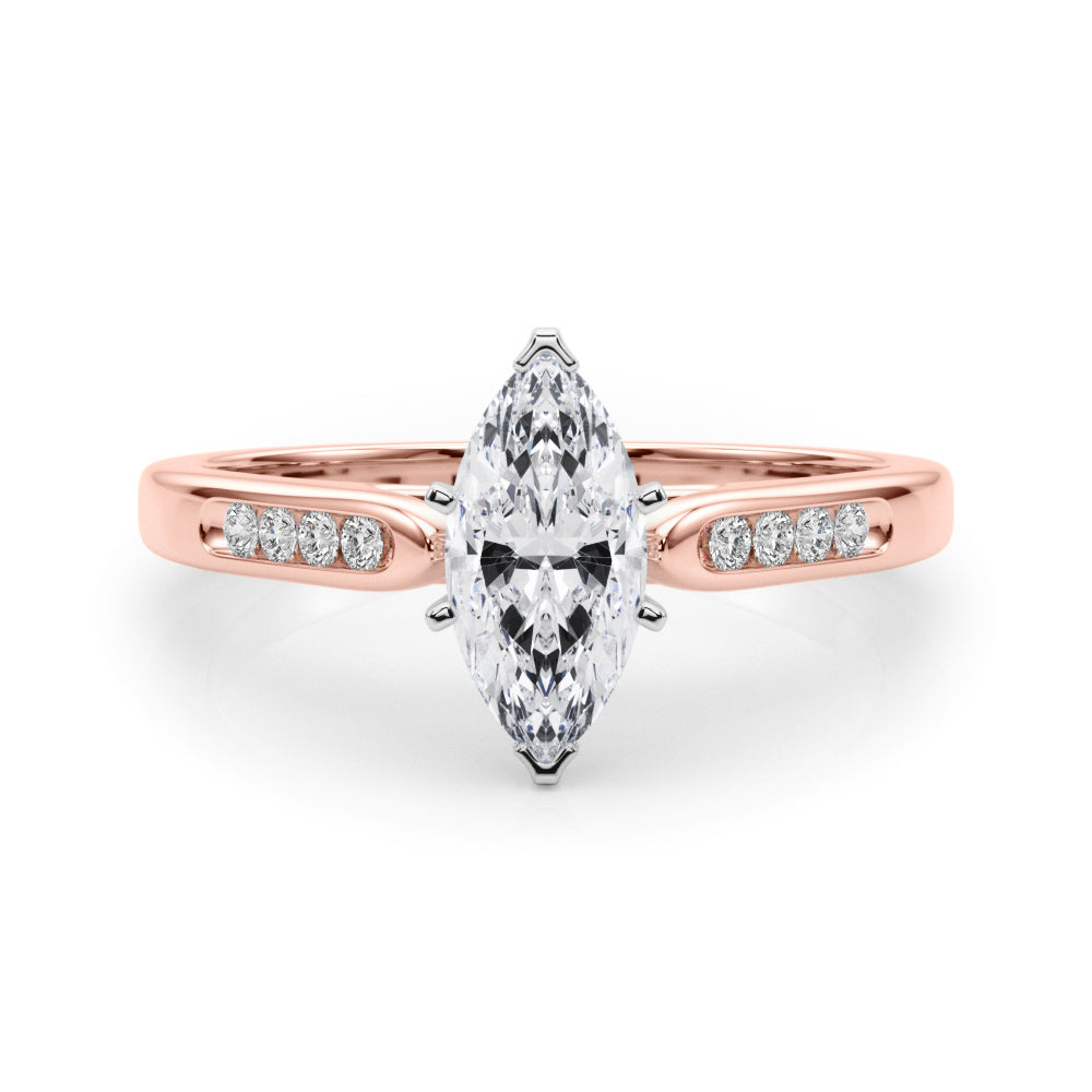 Rose gold Marquise Cut Channel Set Solitaire Engagement Ring with Four-Prong Setting