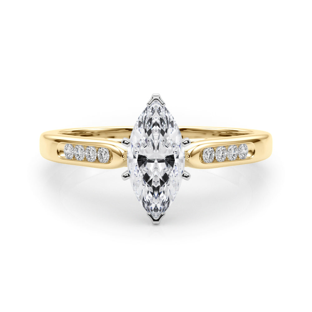 Yellow gold Marquise Cut Channel Set Solitaire Engagement Ring with Four-Prong Setting