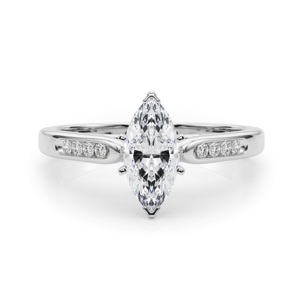 Silver Marquise Cut Channel Set Solitaire Engagement Ring with Four-Prong Setting