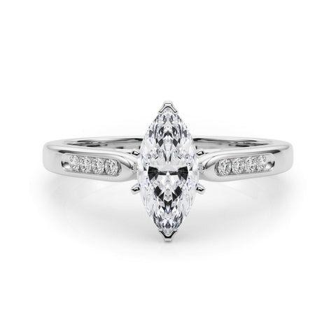 White gold Marquise Cut Channel Set Solitaire Engagement Ring with Four-Prong Setting