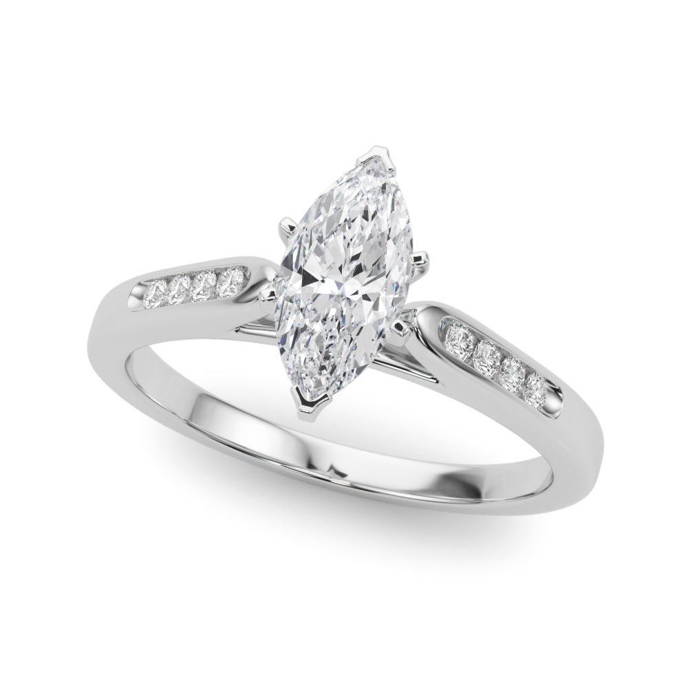 White gold Marquise Cut Channel Set Solitaire Engagement Ring with Four-Prong Setting