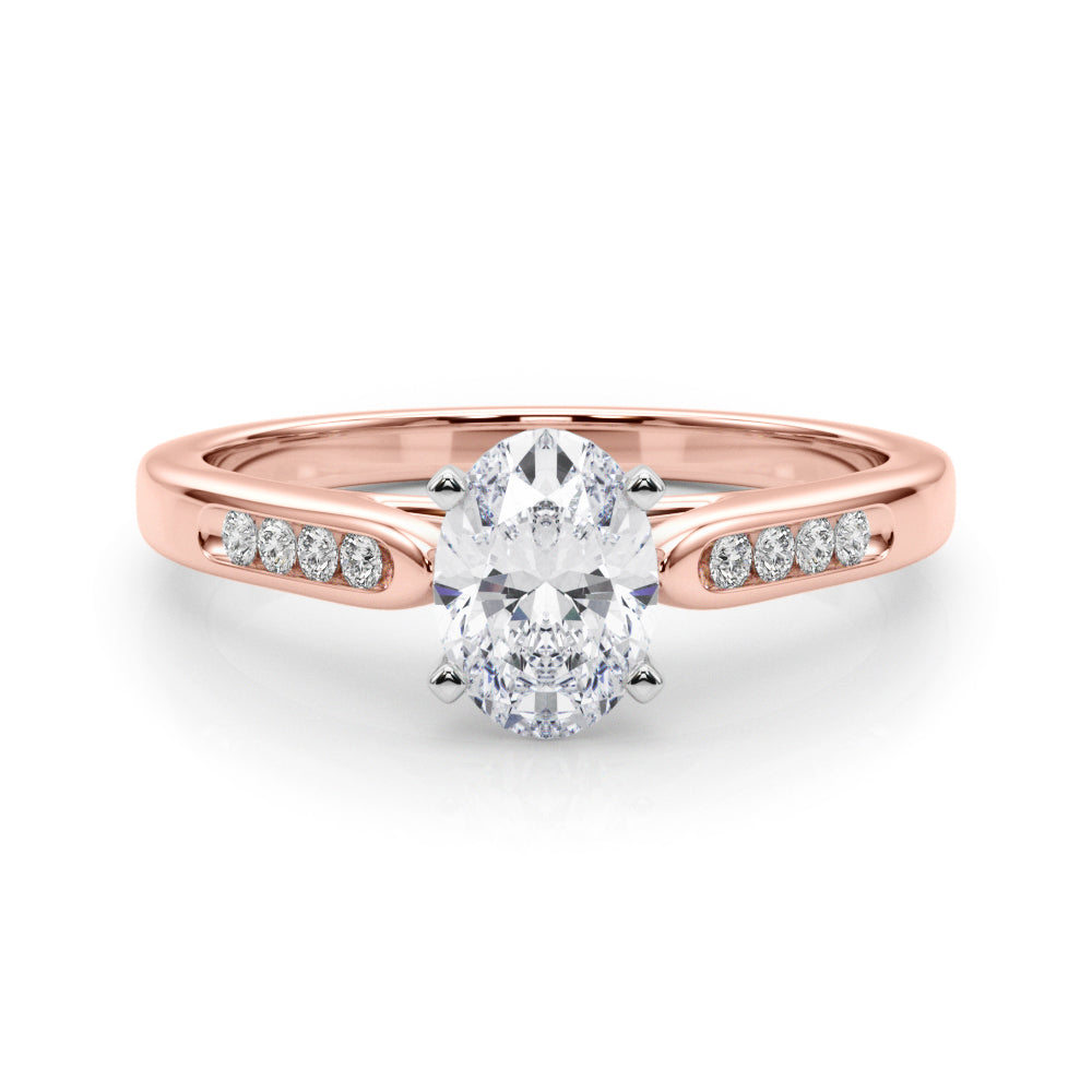 Rose gold Oval Cut Channel Set Solitaire Engagement Ring with Four-Prong Setting