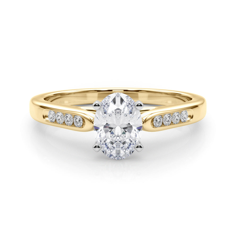 Yellow gold Oval Cut Channel Set Solitaire Engagement Ring with Four-Prong Setting