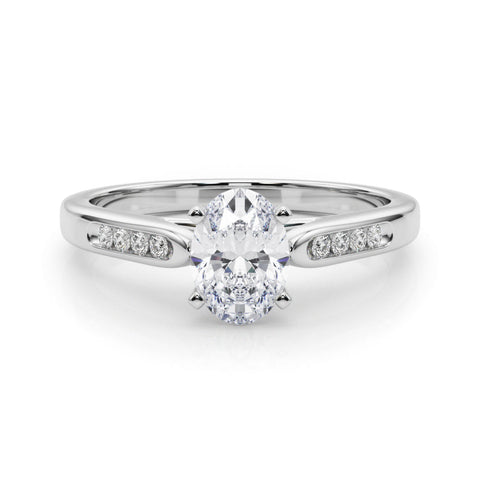 White gold Oval Cut Channel Set Solitaire Engagement Ring with Four-Prong Setting
