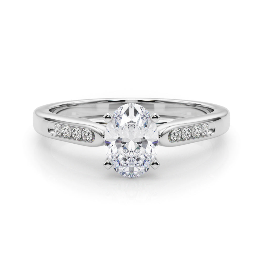 White gold Oval Cut Channel Set Solitaire Engagement Ring with Four-Prong Setting