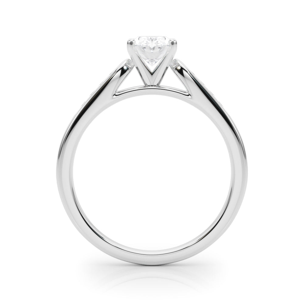 White gold Oval Cut Channel Set Solitaire Engagement Ring with Four-Prong Setting