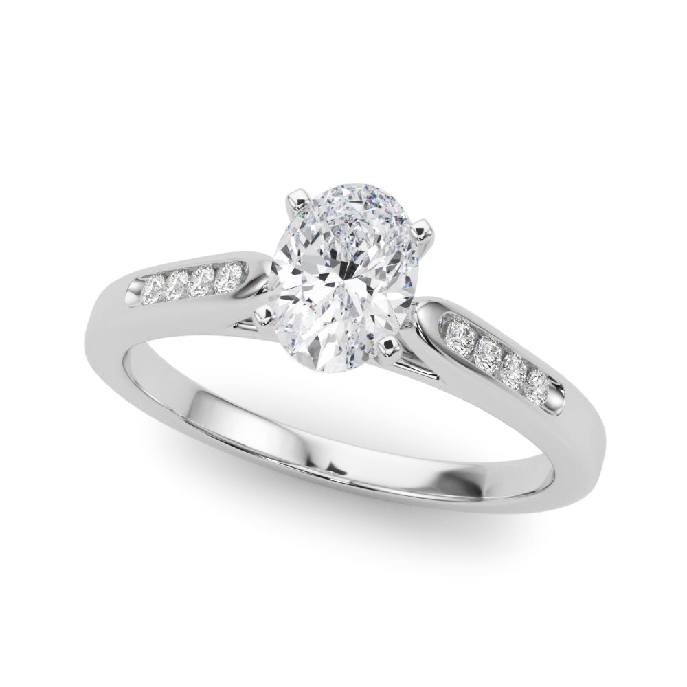 White gold Oval Cut Channel Set Solitaire Engagement Ring with Four-Prong Setting