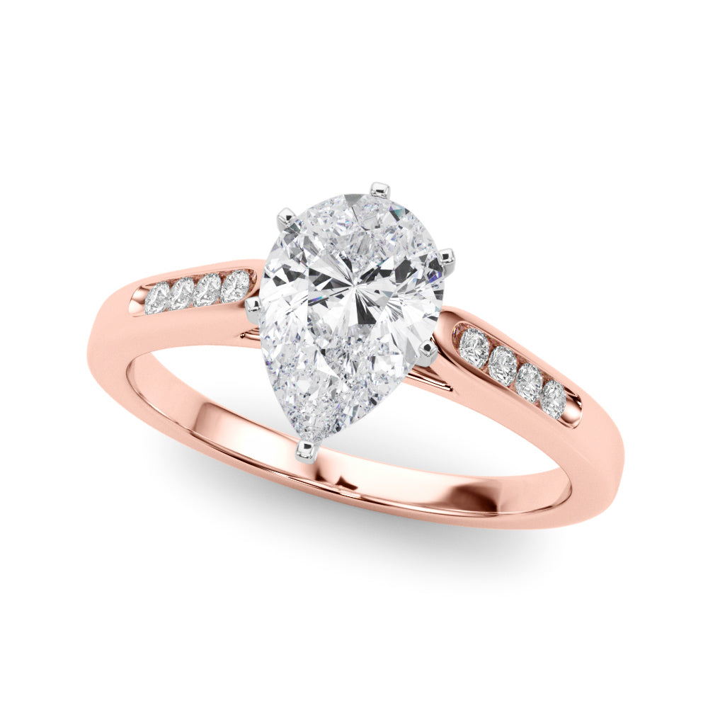 Rose gold Pear Cut Channel Set Solitaire Engagement Ring with Four-Prong Setting