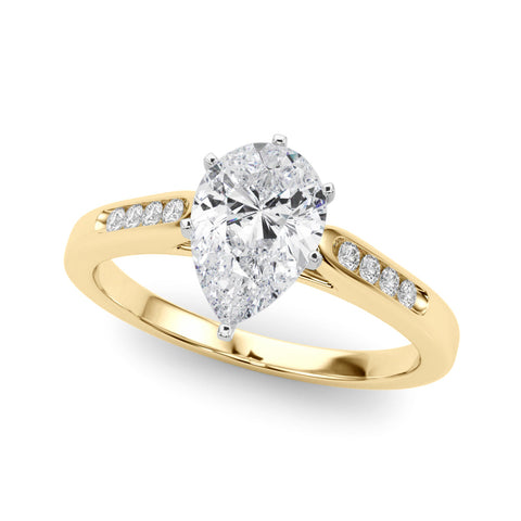 Yellow gold Pear Cut Channel Set Solitaire Engagement Ring with Four-Prong Setting