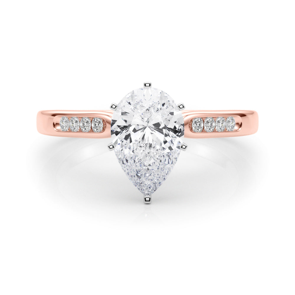 Rose gold Pear Cut Channel Set Solitaire Engagement Ring with Four-Prong Setting