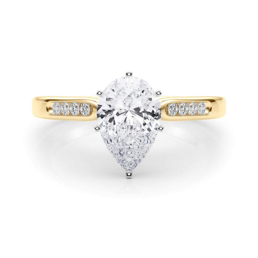 Yellow gold Pear Cut Channel Set Solitaire Engagement Ring with Four-Prong Setting