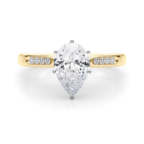 Yellow gold Pear Cut Channel Set Solitaire Engagement Ring with Four-Prong Setting
