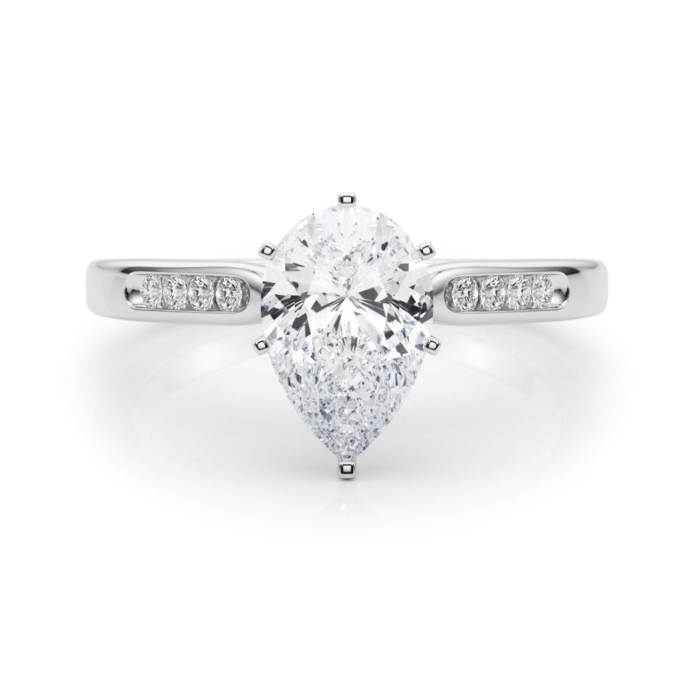 White gold Pear Cut Channel Set Solitaire Engagement Ring with Four-Prong Setting