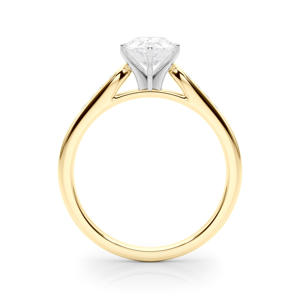 Yellow gold Pear Cut Channel Set Solitaire Engagement Ring with Four-Prong Setting