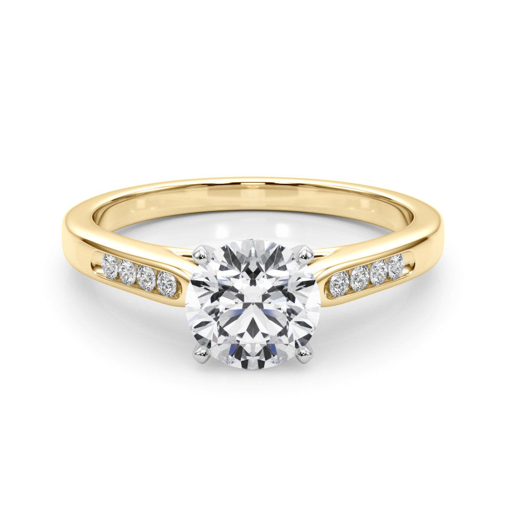 Yellow gold Round Cut Channel Set Solitaire Engagement Ring with Four-Prong Setting