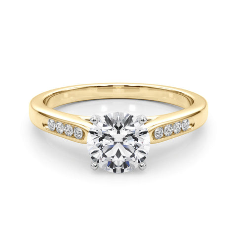Yellow gold Round Cut Channel Set Solitaire Engagement Ring with Four-Prong Setting