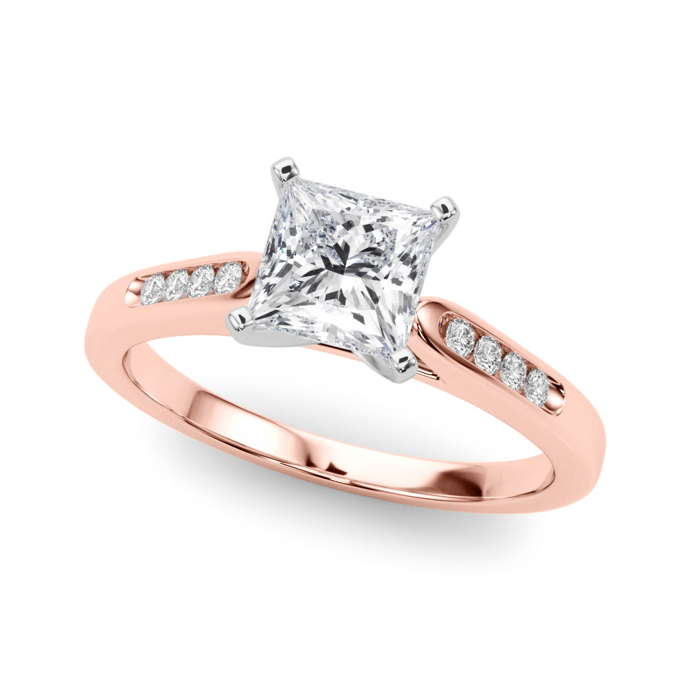 Rose gold Princess Cut Channel Set Solitaire Engagement Ring with Four-Prong Setting