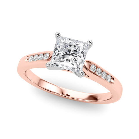 Rose gold Princess Cut Channel Set Solitaire Engagement Ring with Four-Prong Setting
