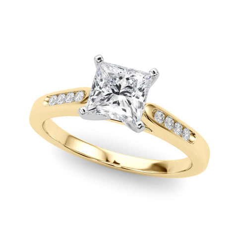 Yellow gold Princess Cut Channel Set Solitaire Engagement Ring with Four-Prong Setting