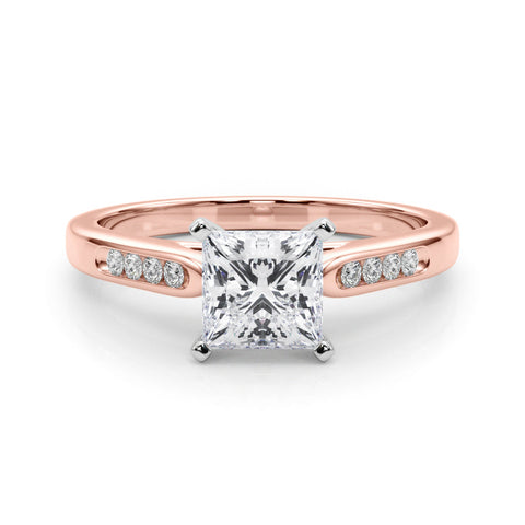 Rose gold Princess Cut Channel Set Solitaire Engagement Ring with Four-Prong Setting