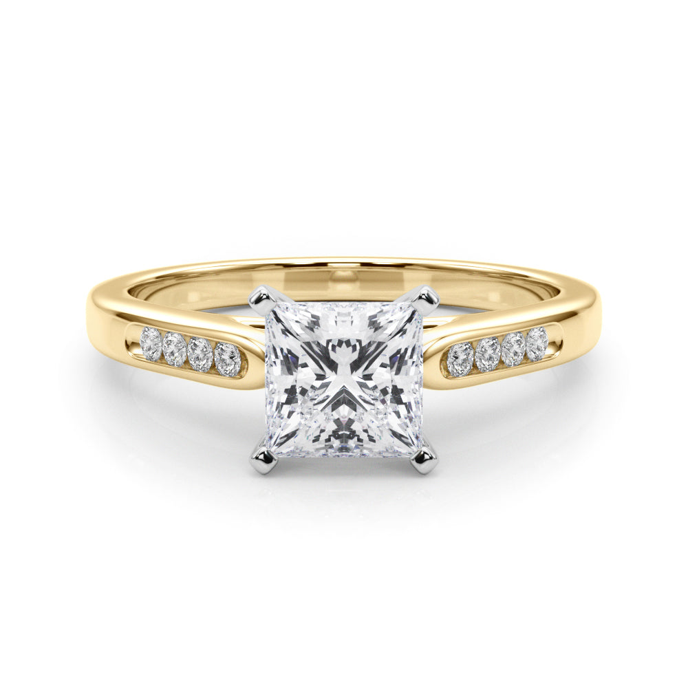 Yellow gold Princess Cut Channel Set Solitaire Engagement Ring with Four-Prong Setting