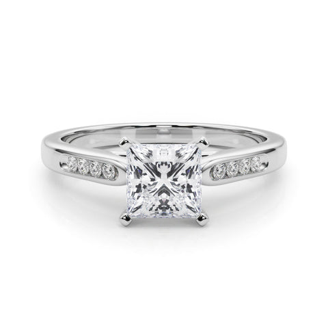 Platinum Princess Cut Channel Set Solitaire Engagement Ring with Four-Prong Setting