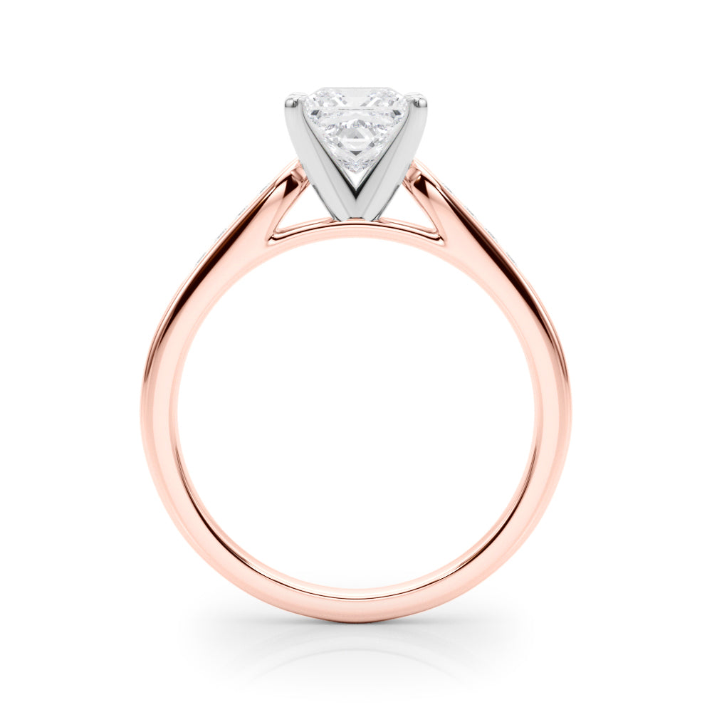 Rose gold Princess Cut Channel Set Solitaire Engagement Ring with Four-Prong Setting
