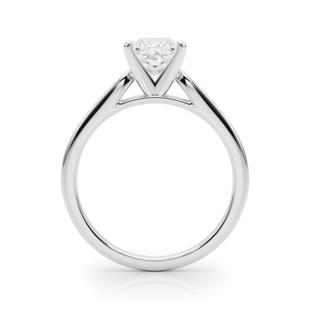 Silver Princess Cut Channel Set Solitaire Engagement Ring with Four-Prong Setting