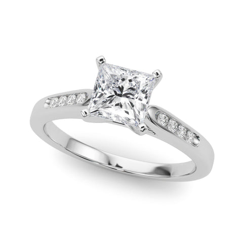 Platinum Princess Cut Channel Set Solitaire Engagement Ring with Four-Prong Setting