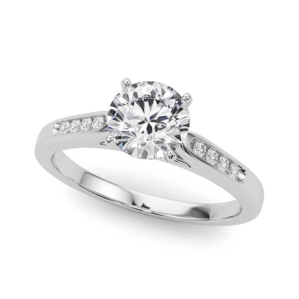 Platinum Round Cut Channel Set Solitaire Engagement Ring with Four-Prong Setting
