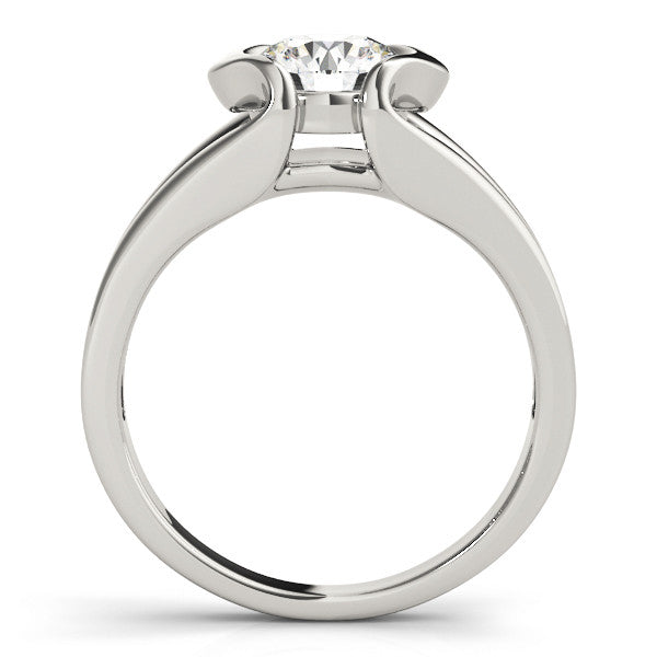 Silver Round Brilliant Solitaire Bezel Set Split Shank Engagement Ring
