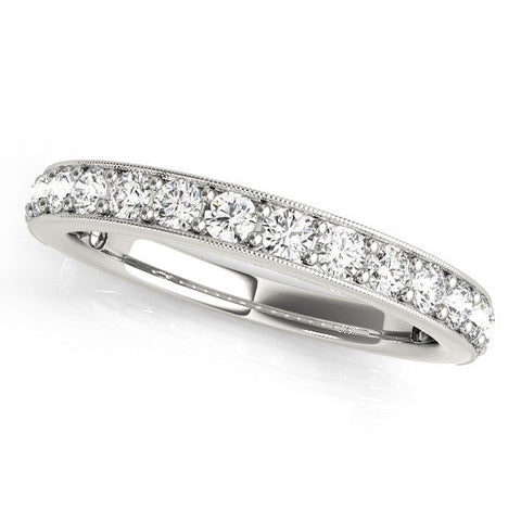 White gold Round Diamond Pavé Eternity Band with Milgrain Edge