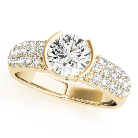 Yellow gold Round Brilliant Pave Diamond Engagement Ring with Tension Prong Setting