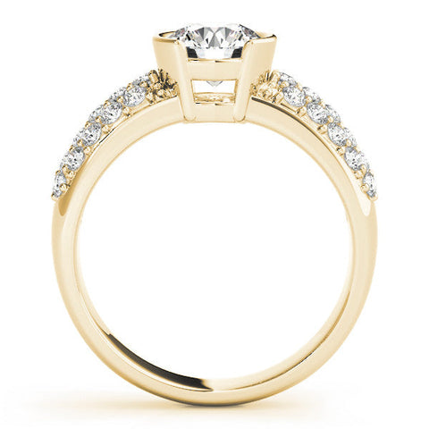Yellow gold Round Brilliant Pave Diamond Engagement Ring with Tension Prong Setting