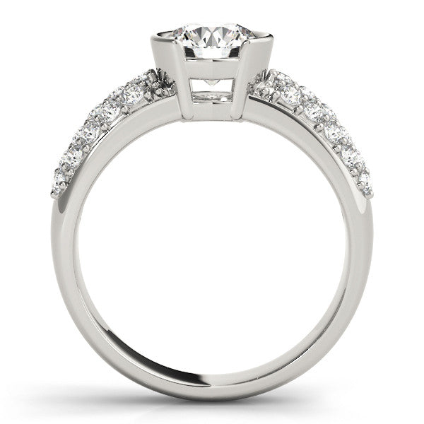 Silver Round Brilliant Pave Diamond Engagement Ring with Tension Prong Setting