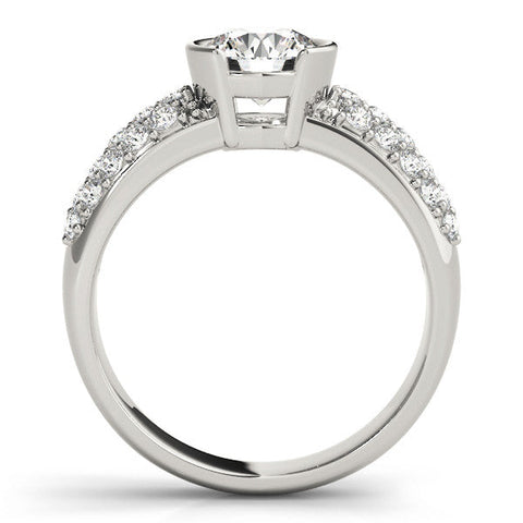 White gold Round Brilliant Pave Diamond Engagement Ring with Tension Prong Setting