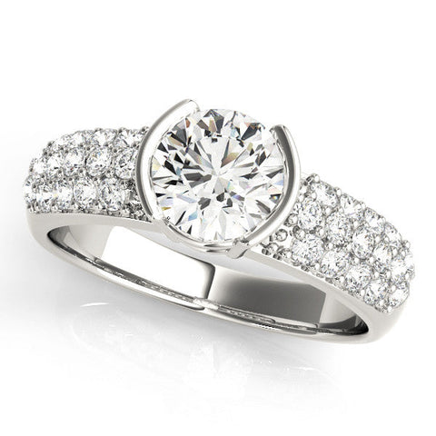 Platinum Round Brilliant Pave Diamond Engagement Ring with Tension Prong Setting