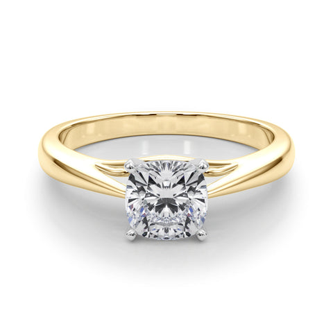 Yellow gold Cushion Solitaire Diamond Engagement Ring with Cathedral Setting and Four-Prong Mount on a Classic Band